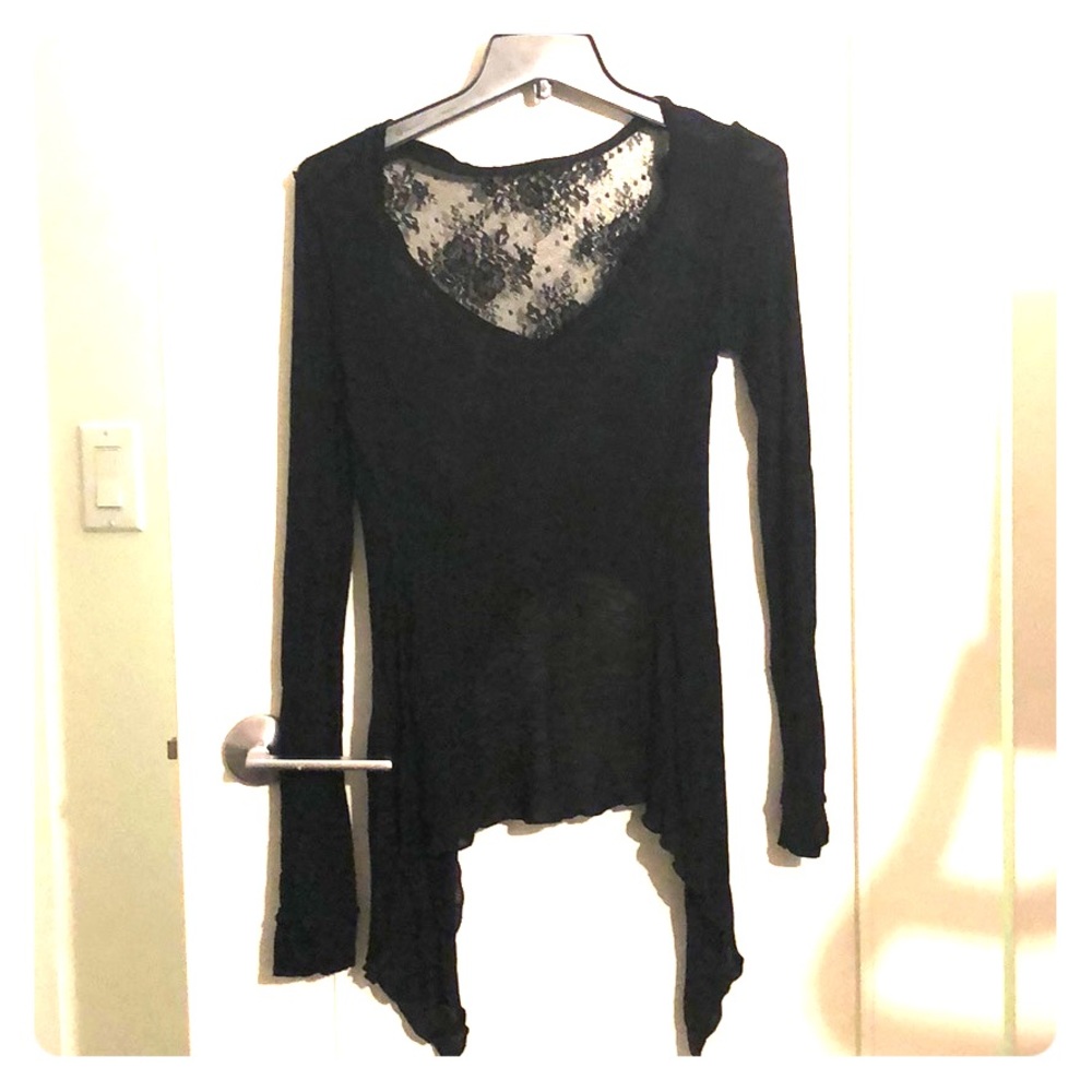 Asymmetrical laceback top soft sheer longsleeve T